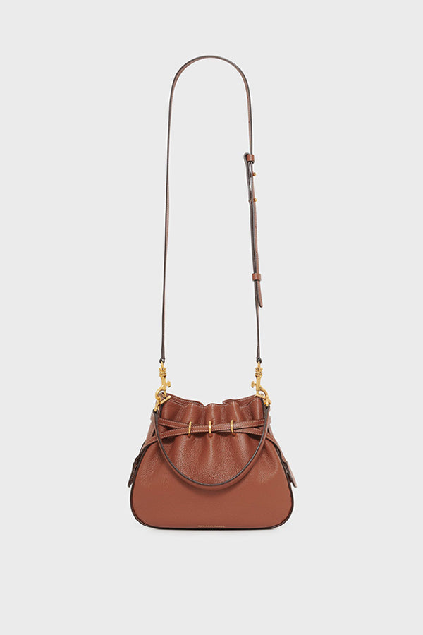 LE MINI ROMY TAN GRAINY LEATHER BUCKET BAG