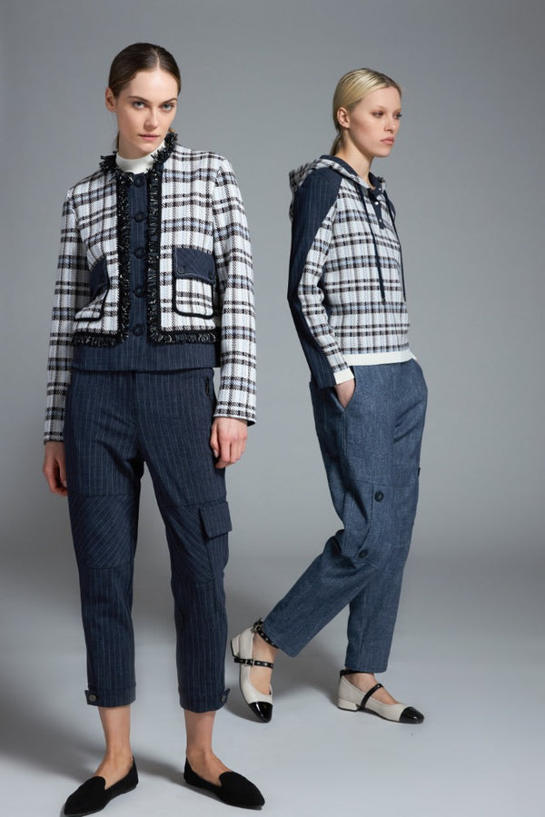 BLUE PINSTRIPE CARGO TROUSERS