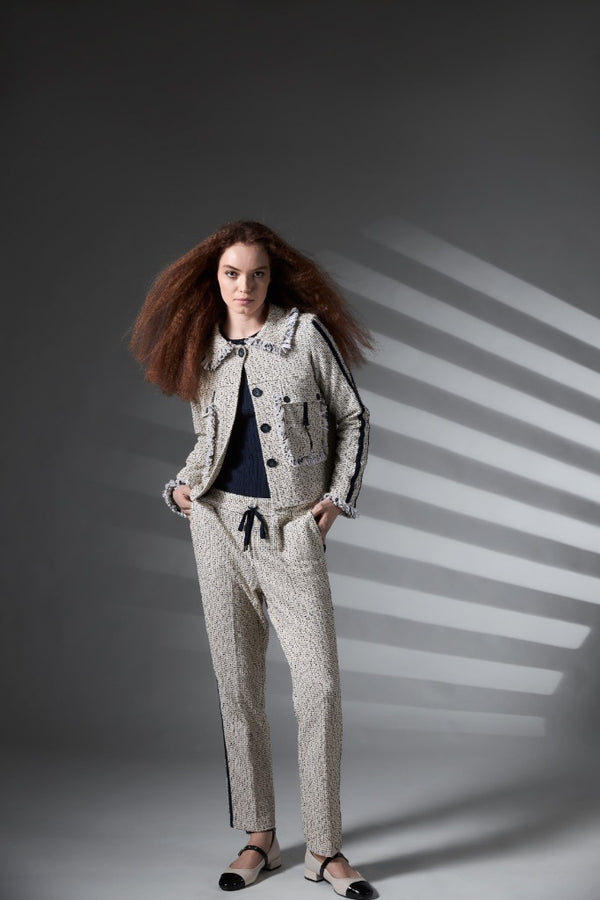 BEIGE FRAYED EDGES TEXTURED JACKET