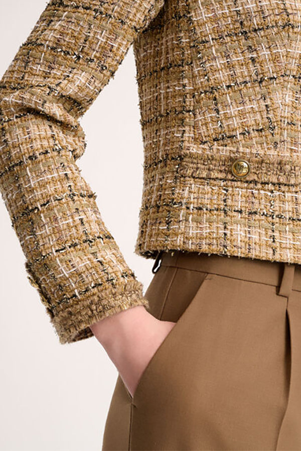 SAGGI BEIGE CROPPED WOVEN COTTON JACKET