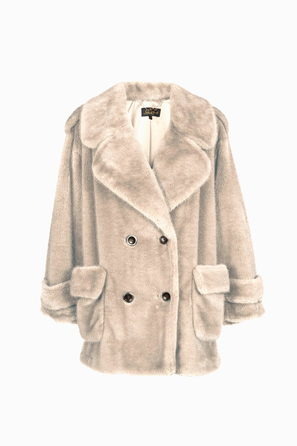 SARACENA BEIGE FAUX FUR PEACOAT