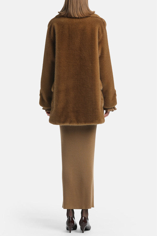 SARACENA BROWN FAUX FUR PEACOAT
