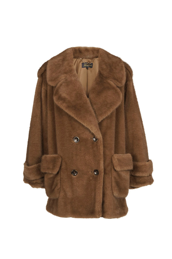 SARACENA BROWN FAUX FUR PEACOAT