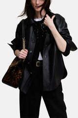 SARMONETA BLACK LEATHER SHIRT JACKET