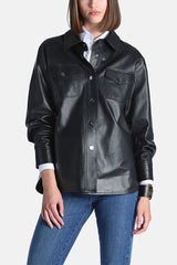 SARMONETA BLACK LEATHER SHIRT JACKET