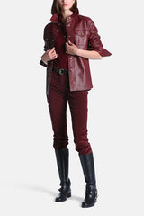 SARMONETA RED LEATHER SHIRT JACKET