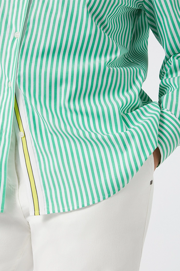 SASSARI GREEN STRIPED GROSGRAIN DETAIL SHIRT