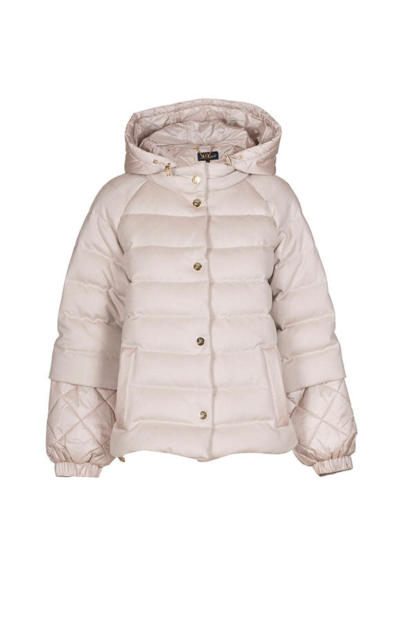 SCALINATA BEIGE QUILTED SLEEVES HOODED PUFFER JACKET