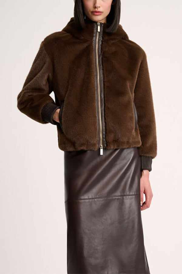 SCHEGGIA BROWN FAUX FUR JACKET