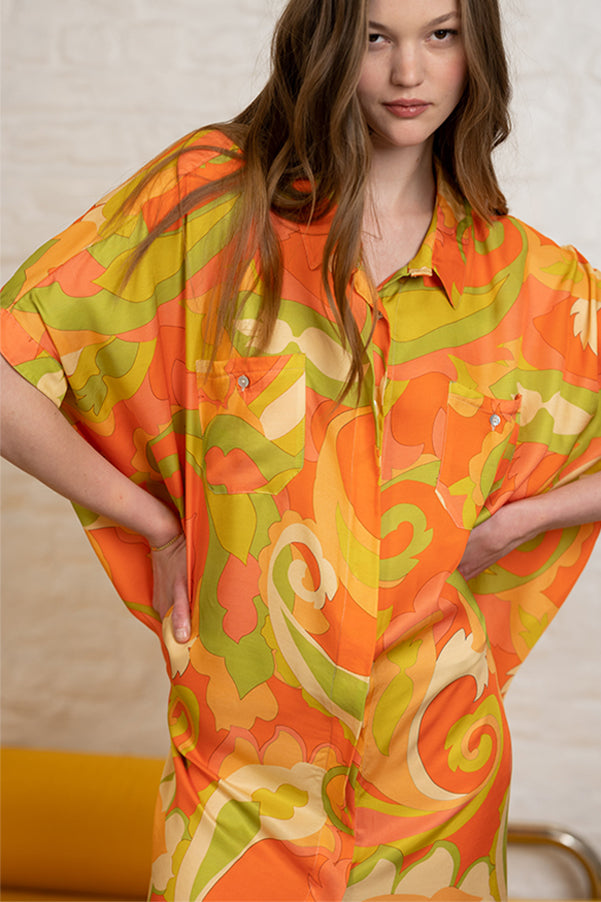 SCOOP ORANGE PRINTED DRESS