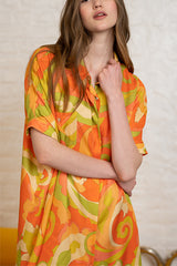 SCOOP ORANGE PRINTED DRESS