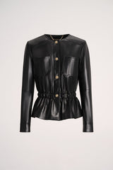 SERGENTE GATHERED BLACK LEATHER JACKET