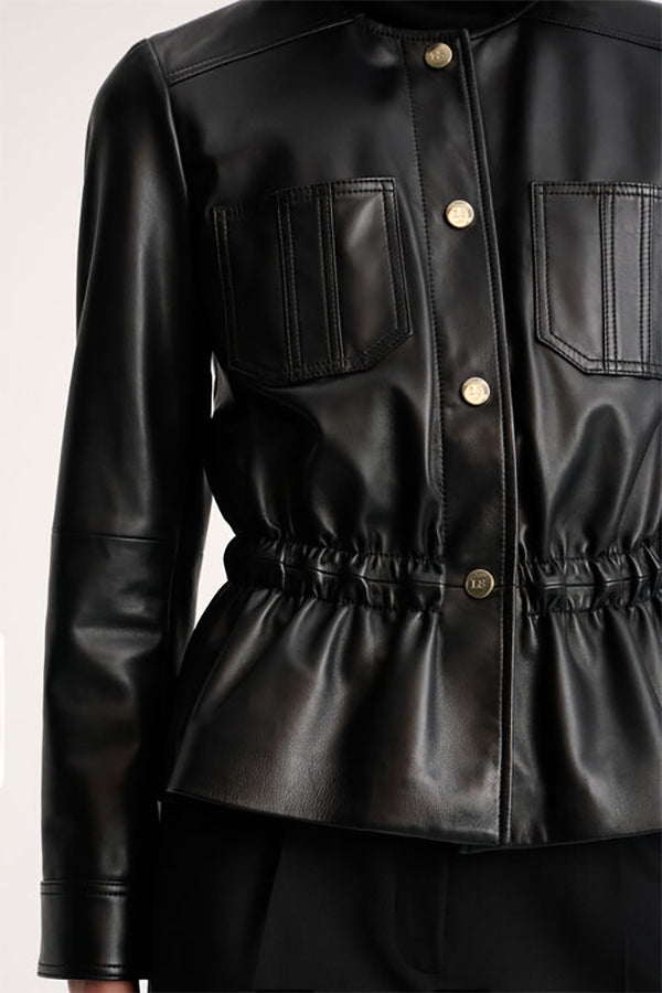 SERGENTE GATHERED BLACK LEATHER JACKET