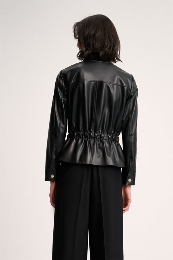 SERGENTE GATHERED BLACK LEATHER JACKET