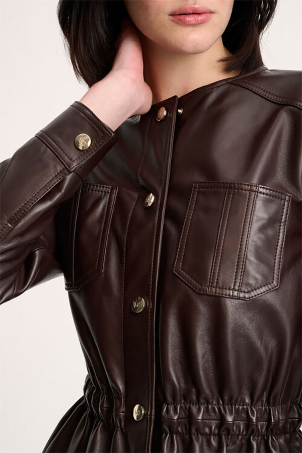 SERGENTE GATHERED BROWN LEATHER JACKET