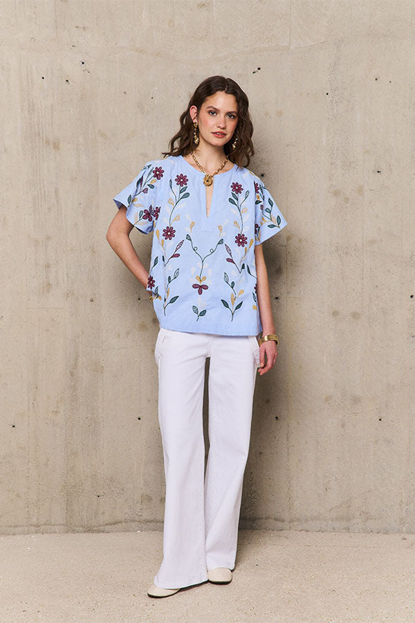 ROMY EMBROIDERED SHORT-SLEEVED TUNIC