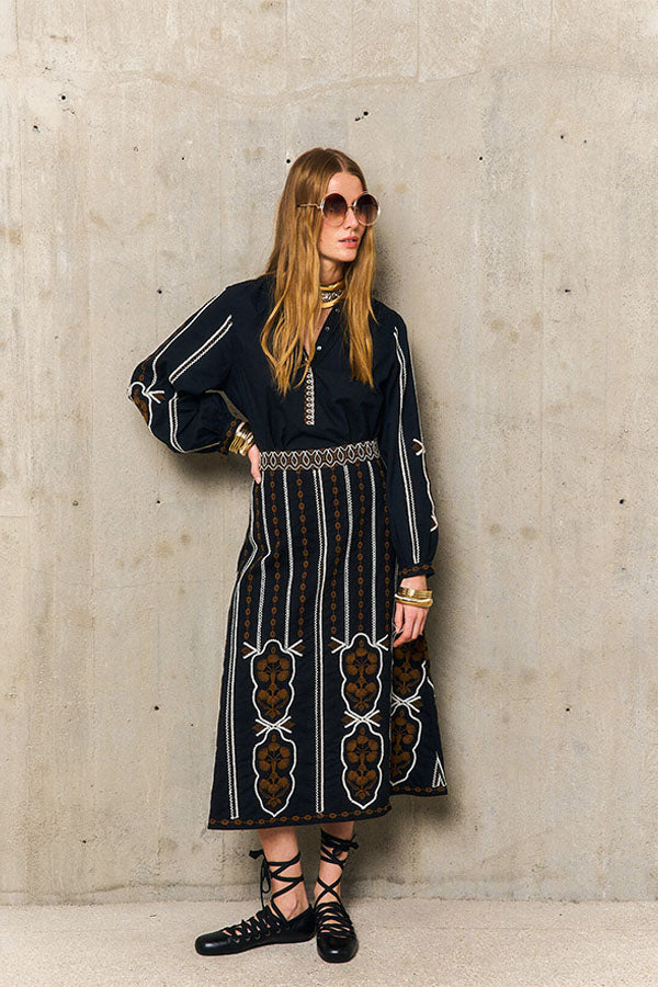 GWEN EMBROIDERED MIDAXI SKIRT