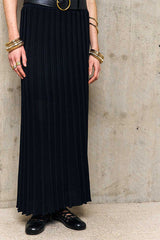 ENOLA BLACK PLEATED LONG SKIRT