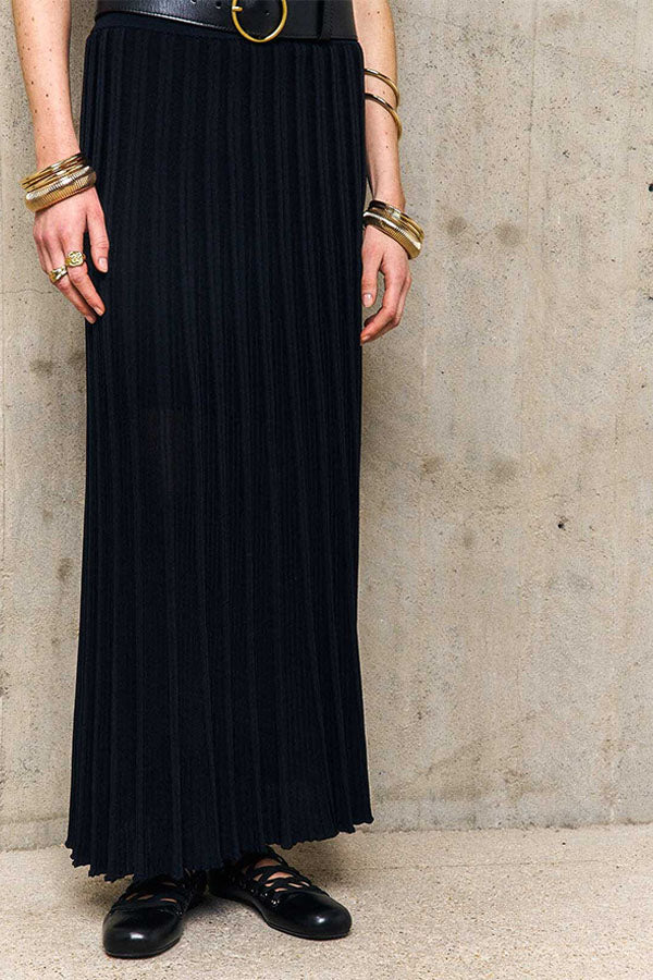 ENOLA BLACK PLEATED LONG SKIRT