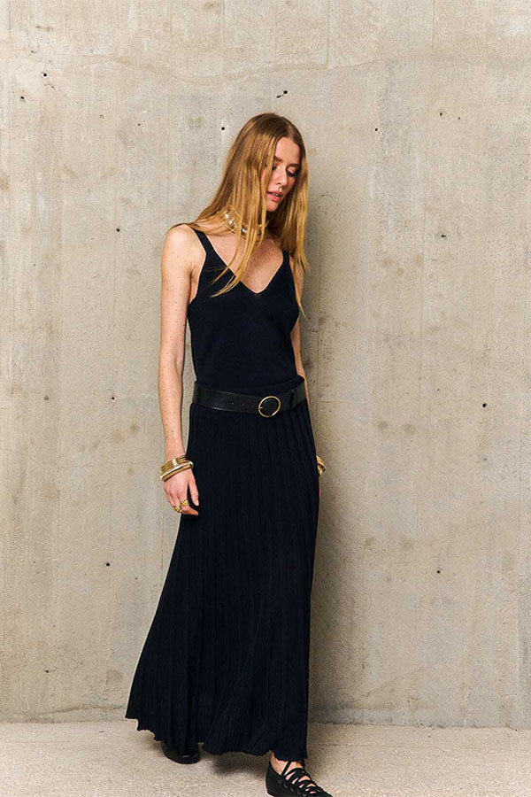 ENOLA BLACK PLEATED LONG SKIRT