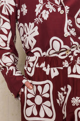 STEPHANIE BURGUNDY PRINTED TROUSERS