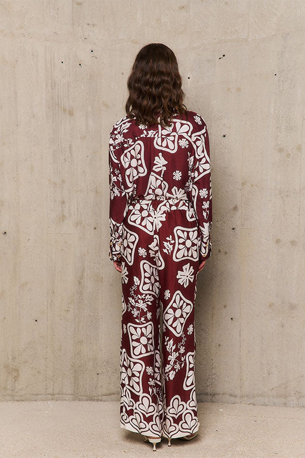 STEPHANIE BURGUNDY PRINTED TROUSERS