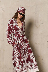 STEPHANIE BURGUNDY PRINTED SHIRT DRESS