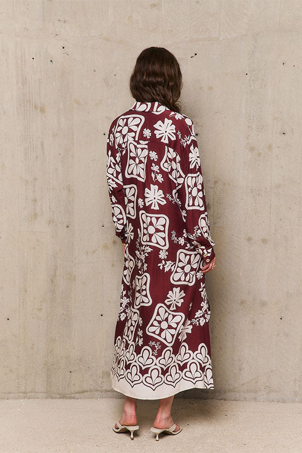 STEPHANIE BURGUNDY PRINTED SHIRT DRESS
