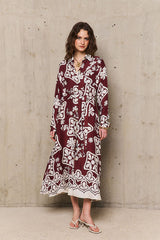 STEPHANIE BURGUNDY PRINTED SHIRT DRESS