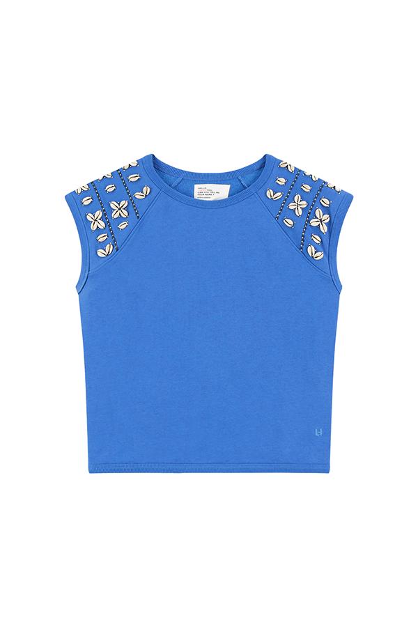 SIROP BLUE SLEEVELESS SHELL EMBROIDERED SWEATSHIRT