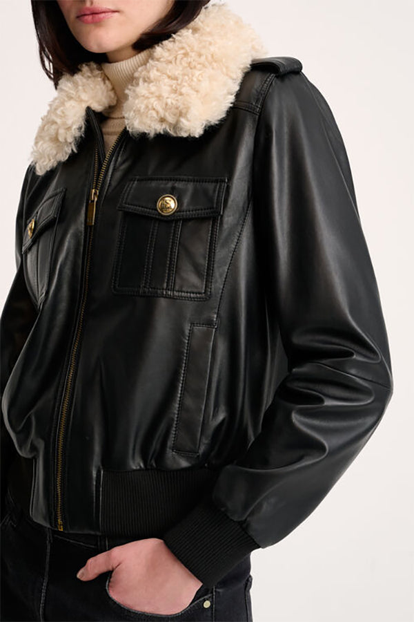 SVINCOLO FAUX FUR COLLAR AVIATOR JACKET