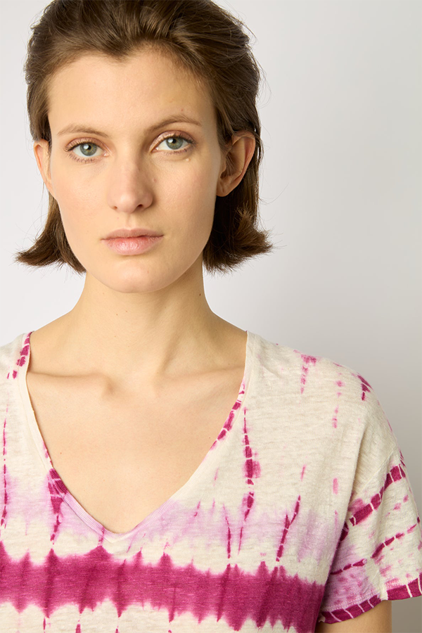 MELANE PINK TIE-DYE LINEN T-SHIRT