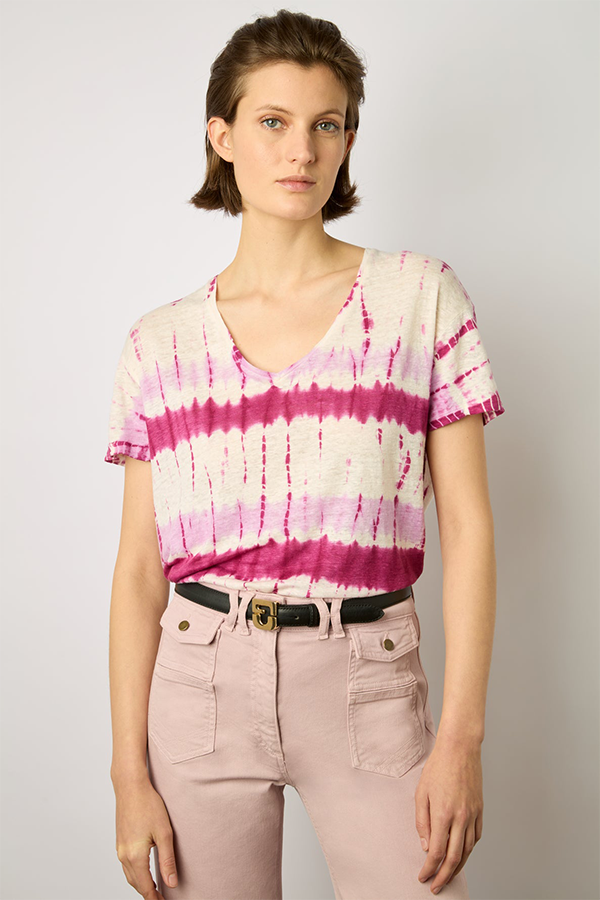 MELANE PINK TIE-DYE LINEN T-SHIRT