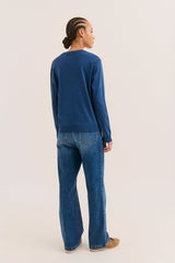 BELSA BLUE LONG-SLEEVED COTTON TSHIRT