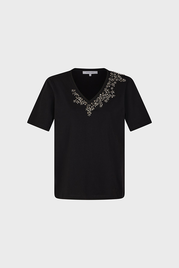 MALIE BLACK RHINESTONE COTTON T-SHIRT