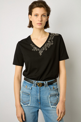 MALIE BLACK RHINESTONE COTTON T-SHIRT