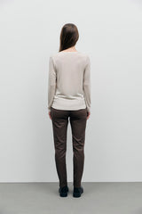 BELEN BEIGE V-NECK SATIN T-SHIRT