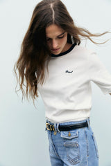 BESS NIGHT BLUE CONTRASTING COTTON TSHIRT
