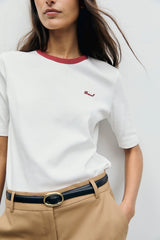 BESS RED CONTRASTING COTTON TSHIRT