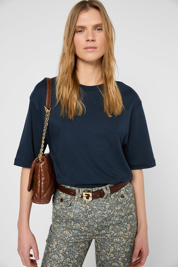 GALINA NAVY THICK COTTON LOOSE T-SHIRT