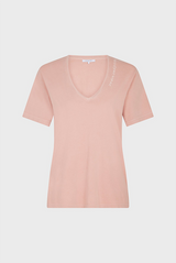 MAURINE PINK TUNISIAN COLLAR COTTON T-SHIRT