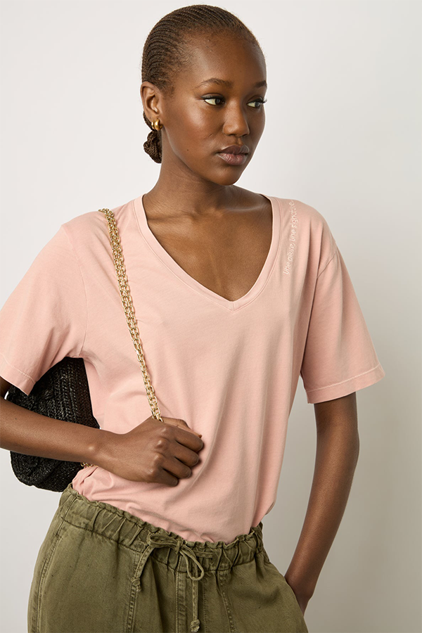 MAURINE PINK TUNISIAN COLLAR COTTON T-SHIRT