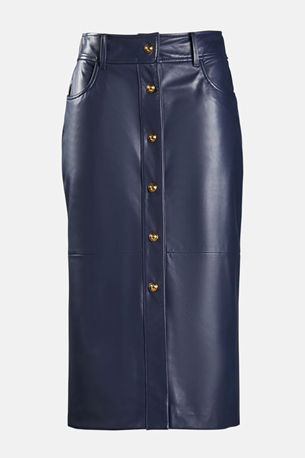 TERNI DARK BLUE LEATHER SKIRT