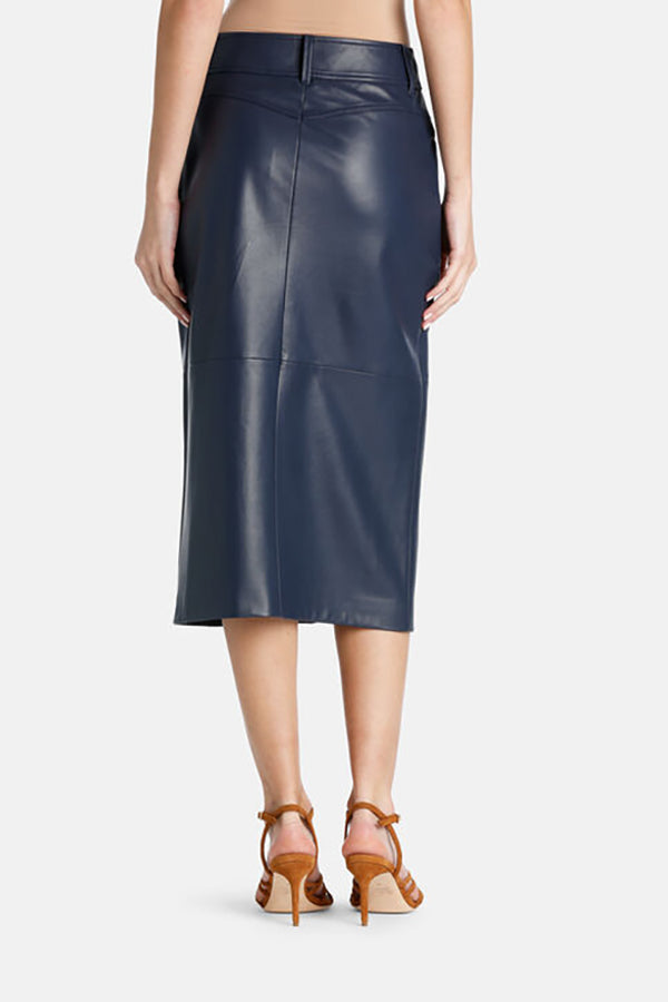 TERNI DARK BLUE LEATHER SKIRT