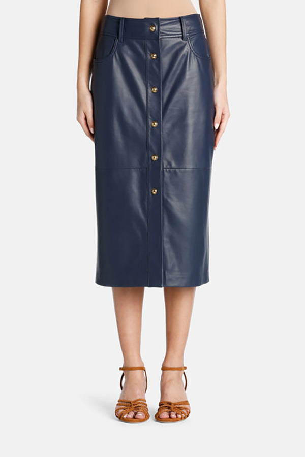 TERNI DARK BLUE LEATHER SKIRT