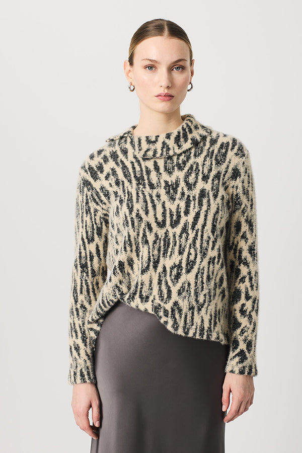 OPEN NECK ANIMAL PRINT SWEATER