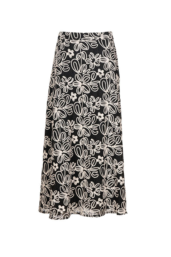 TENENTE BLACK FLORAL EMBROIDERY SKIRT