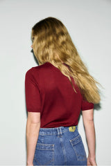 REINE RED FINE WOOL SHORT-SLEEVED SWEATER