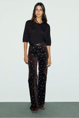 REINE BROWN SHORT SLEEVE FINE WOOL SWEATER