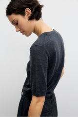 REINE CHARCOAL SHORT SLEEVE FINE WOOL SWEATER
